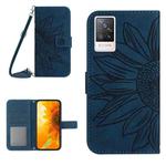 For vivo V21 4G/V21 5G Skin Feel Sun Flower Pattern Flip Leather Phone Case with Lanyard(Inky Blue)