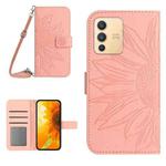 For vivo V23 5G Skin Feel Sun Flower Pattern Flip Leather Phone Case with Lanyard(Pink)