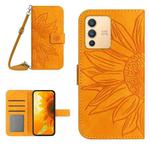 For vivo V23 5G Skin Feel Sun Flower Pattern Flip Leather Phone Case with Lanyard(Yellow)