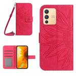 For vivo V23 5G Skin Feel Sun Flower Pattern Flip Leather Phone Case with Lanyard(Rose Red)