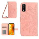 Skin Feel Sun Flower Pattern Flip Leather Phone Case with Lanyard For vivo Y20 2020/Y20s/Y20i/iQOO U1X/Y11S/Y12S/Y30/Y30S(Pink)