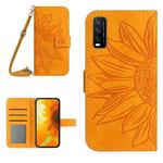 Skin Feel Sun Flower Pattern Flip Leather Phone Case with Lanyard For vivo Y20 2020/Y20s/Y20i/iQOO U1X/Y11S/Y12S/Y30/Y30S(Yellow)