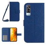 For vivo Y51 2020 India Edition/Y31 Skin Feel Sun Flower Pattern Flip Leather Phone Case with Lanyard(Dark Blue)