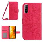 For vivo Y70S/iQOO U1/Y51S Skin Feel Sun Flower Pattern Flip Leather Phone Case with Lanyard(Rose Red)