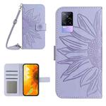 For vivo Y73 2021/V21E Skin Feel Sun Flower Pattern Flip Leather Phone Case with Lanyard(Purple)