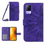 For vivo Y73 2021/V21E Skin Feel Sun Flower Pattern Flip Leather Phone Case with Lanyard(Dark Purple)