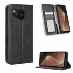 For Sharp Aquos Sense7 Magnetic Buckle Retro Texture Leather Phone Case(Black)