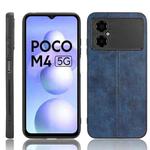 For Xiaomi Poco M4 5G Sewing Cow Pattern Skin PC + PU + TPU Phone Case(Blue)