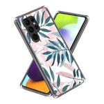 For Samsung Galaxy S23 Ultra 5G Colored Drawing Clear TPU Phone Protective Case(Blue Pink Leaves)