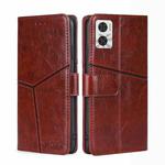 For Motorola Moto E22/E22i Geometric Stitching Horizontal Flip Leather Phone Case(Dark Brown)