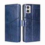 For Motorola Moto E22/E22i Geometric Stitching Horizontal Flip Leather Phone Case(Blue)