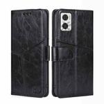 For Motorola Moto E22/E22i Geometric Stitching Horizontal Flip Leather Phone Case(Black)
