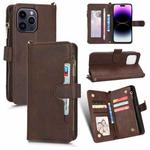 For iPhone 14 Pro Litchi Texture Zipper Leather Phone Case(Brown)