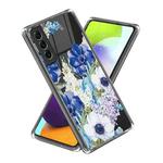 For Samsung Galaxy S23 5G Colored Drawing Clear TPU Phone Protective Case(Blue Purple Flower)