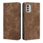 For Nokia G60 5G RFID Anti-theft Brush Magnetic Leather Phone Case(Brown)