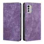 For Nokia G60 5G RFID Anti-theft Brush Magnetic Leather Phone Case(Purple)