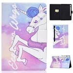 For Galaxy Tab S6 T860 Electric Pressed Left Right Flat Feather Case with Sleep Function Pen Cover & Card Slot & Holder(Pink Horse)