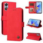For OPPO A17 Skin Feel Life Tree Metal Button Leather Phone Case(Red)
