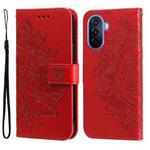 For Huawei nova Y70 / Y70 Plus / Enjoy 50 7-petal Flowers Embossing Leather Phone Case(Red)