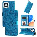 For Honor X8 5G / X6 Embossed Sunflower Leather Phone Case(Blue)