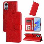 For OPPO A17 Embossed Sunflower Leather Phone Case(Red)