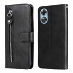 For OPPO A17 Calf Texture Zipper Leather Phone Case(Black)