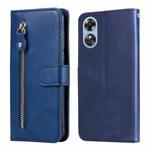 For OPPO A17 Calf Texture Zipper Leather Phone Case(Blue)