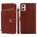 For Motorola Moto E22/E22i Zipper Bag Flip Leather Phone Case(Brown)