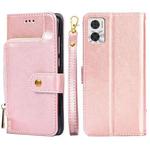 For Motorola Moto E22/E22i Zipper Bag Flip Leather Phone Case(Rose Gold)