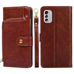 For Nokia G60 5G Zipper Bag Flip Leather Phone Case(Brown)