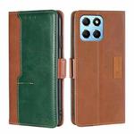 For Honor X8 5G/X6 Contrast Color Side Buckle Leather Phone Case(Light Brown+Green)