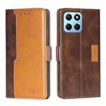 For Honor X8 5G/X6 Contrast Color Side Buckle Leather Phone Case(Dark Brown+Gold)