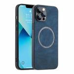 For iPhone 14 Magsafe Leather Texture Phone Case(Blue)