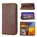 Cubic Grid Calf Texture Magnetic Closure Leather Phone Case For Xiaomi Redmi Note 10 4G/Note 10S 4G/Poco M5s 4G/Note 11SE India(Brown)