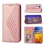 For Xiaomi 12/12X/12S Cubic Grid Calf Texture Magnetic Closure Leather Phone Case(Rose Gold)