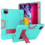 For iPad Pro 11 inch 2021 / 2020 Contrast Color Robot Shockproof Silicon + PC Protective Tablet Case with Holder & Pen Slot(Mint Green + Rose Red)
