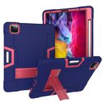 For iPad Pro 11 inch 2021 / 2020 Contrast Color Robot Shockproof Silicon + PC Protective Tablet Case with Holder & Pen Slot(Navy Blue + Rose Red)