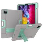 For iPad Pro 11 inch 2021 / 2020 Contrast Color Robot Shockproof Silicon + PC Protective Tablet Case with Holder & Pen Slot(Grey + Mint Green)