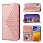 For Motorola Moto G Stylus 4G 2022 Cubic Grid Calf Texture Magnetic Closure Leather Phone Case(Rose Gold)