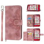 For Sharp Simple Sumaho 6 Skin-feel Flowers Embossed Wallet Leather Phone Case(Pink)