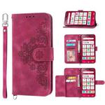 For Sharp Simple Sumaho 6 Skin-feel Flowers Embossed Wallet Leather Phone Case(Wine Red)