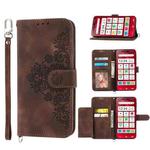 For Sharp Simple Sumaho 6 Skin-feel Flowers Embossed Wallet Leather Phone Case(Brown)