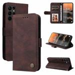 For Samsung Galaxy S23 Ultra 5G Skin Feel Life Tree Metal Button Leather Phone Case(Brown)