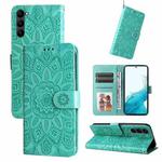 For Samsung Galaxy S23 5G Embossed Sunflower Leather Phone Case(Green)