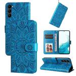 For Samsung Galaxy S23 5G Embossed Sunflower Leather Phone Case(Blue)
