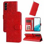 For Samsung Galaxy S23 5G Embossed Sunflower Leather Phone Case(Red)