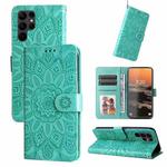 For Samsung Galaxy S23 Ultra 5G Embossed Sunflower Leather Phone Case(Green)