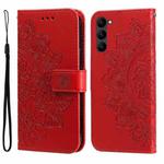 For Samsung Galaxy S23 5G 7-petal Flowers Embossing Leather Phone Case(Red)