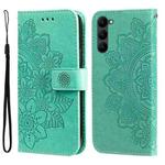 For Samsung Galaxy S23 5G 7-petal Flowers Embossing Leather Phone Case(Green)