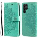 For Samsung Galaxy S23 Ultra 5G 7-petal Flowers Embossing Leather Phone Case(Green)
